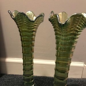 Vintage opalescent glass vases. 13” tall x cond